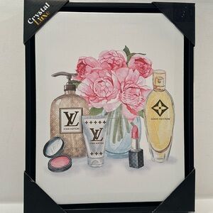 Crystal Luxe Designer Inspired Hanging Wall Painting w/Perfumes and Rose Scene.